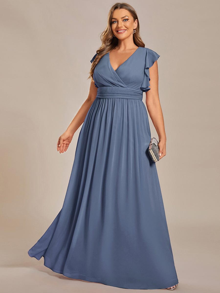 Plus Size Chiffon Pleated A-Line Back CutouT Bridesmaid Dress #color_Dusty Navy