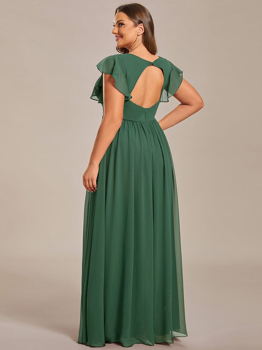 Back Cutout A-Line Pleated Ruffles Sleeve Chiffon Bridesmaid Dress #color_Eucalyptus