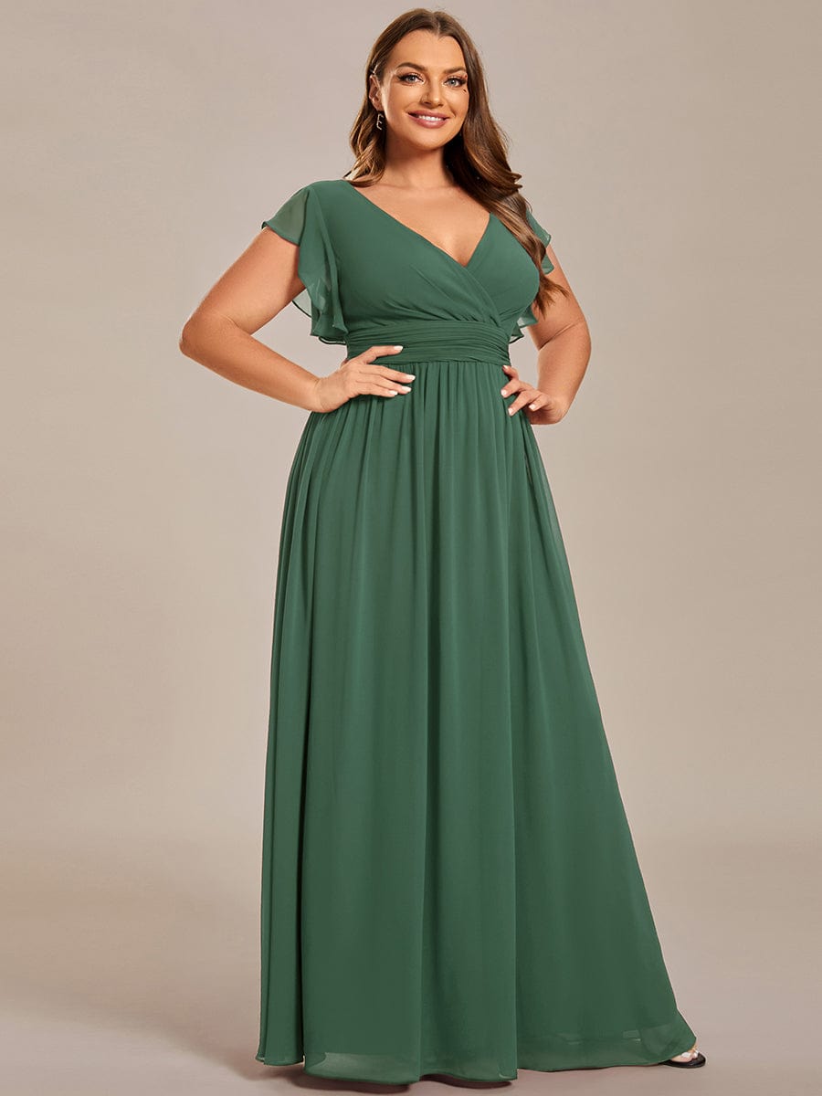 Back Cutout A-Line Pleated Ruffles Sleeve Chiffon Bridesmaid Dress #color_Eucalyptus