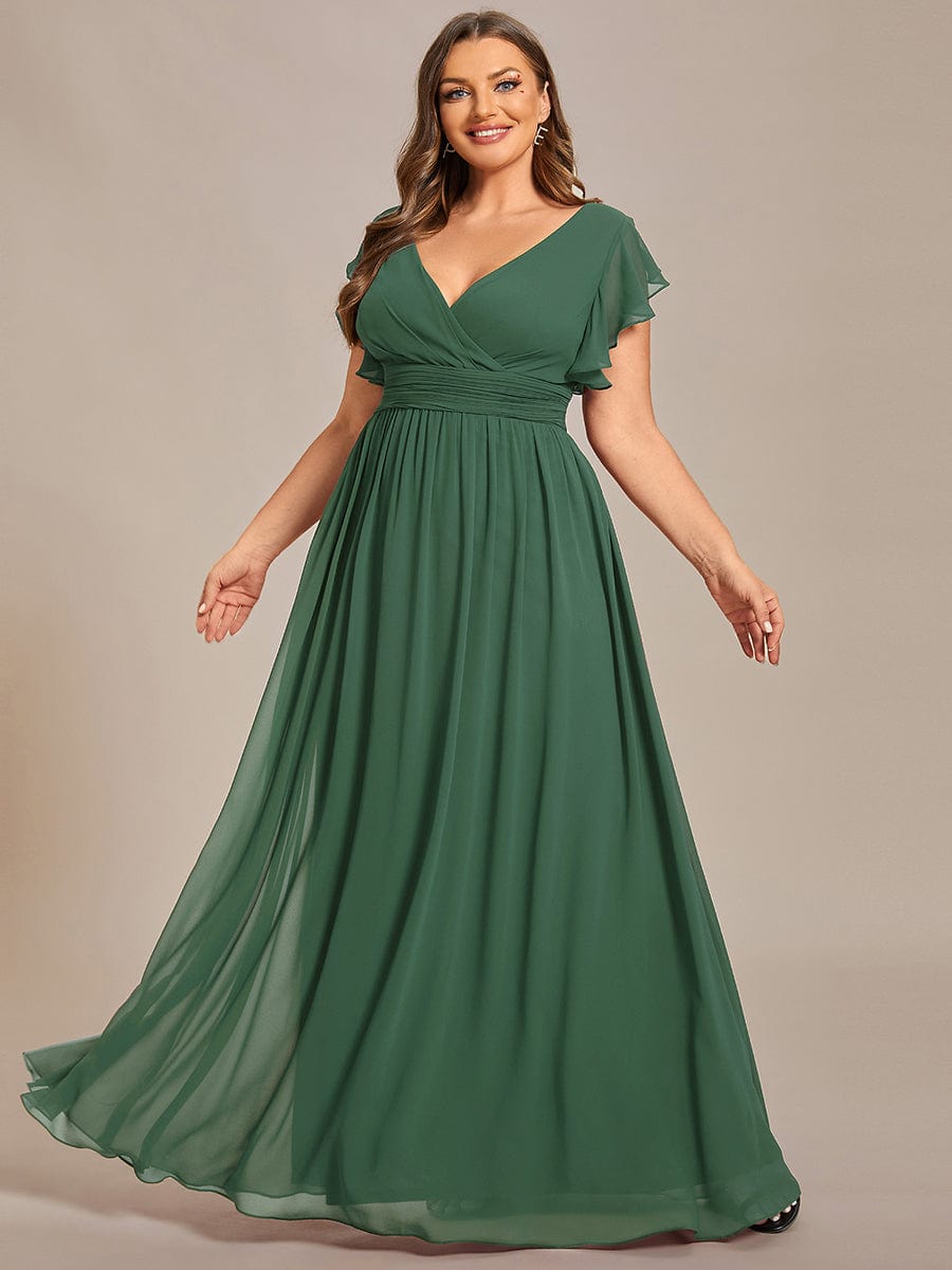 Back Cutout A-Line Pleated Ruffles Sleeve Chiffon Bridesmaid Dress #color_Eucalyptus