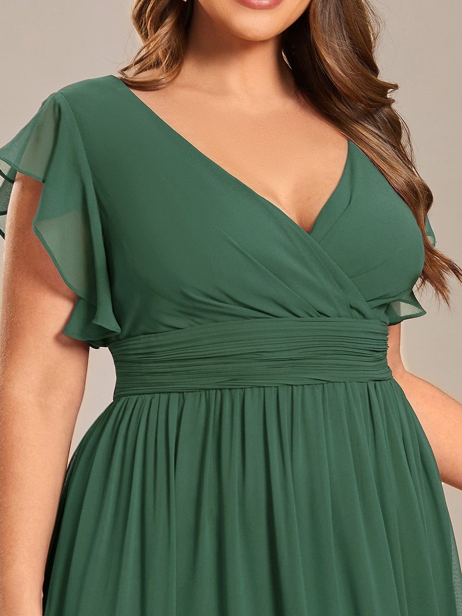 Back Cutout A-Line Pleated Ruffles Sleeve Chiffon Bridesmaid Dress #color_Eucalyptus