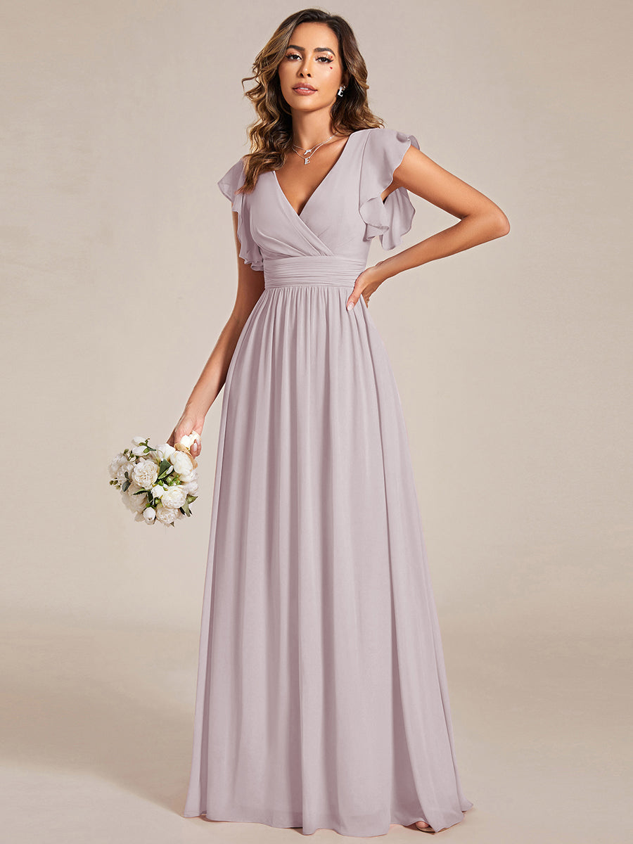 Ruffles Sleeve Back Cutout A-Line Maxi Chiffon Bridesmaid Dress #color_Lilac