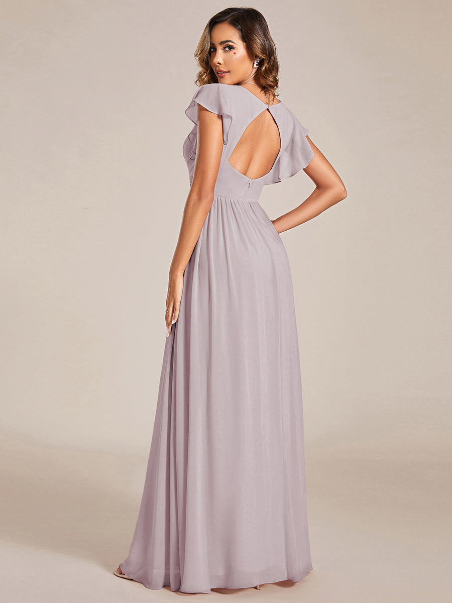 Ruffles Sleeve Back Cutout A-Line Maxi Chiffon Bridesmaid Dress #color_Lilac