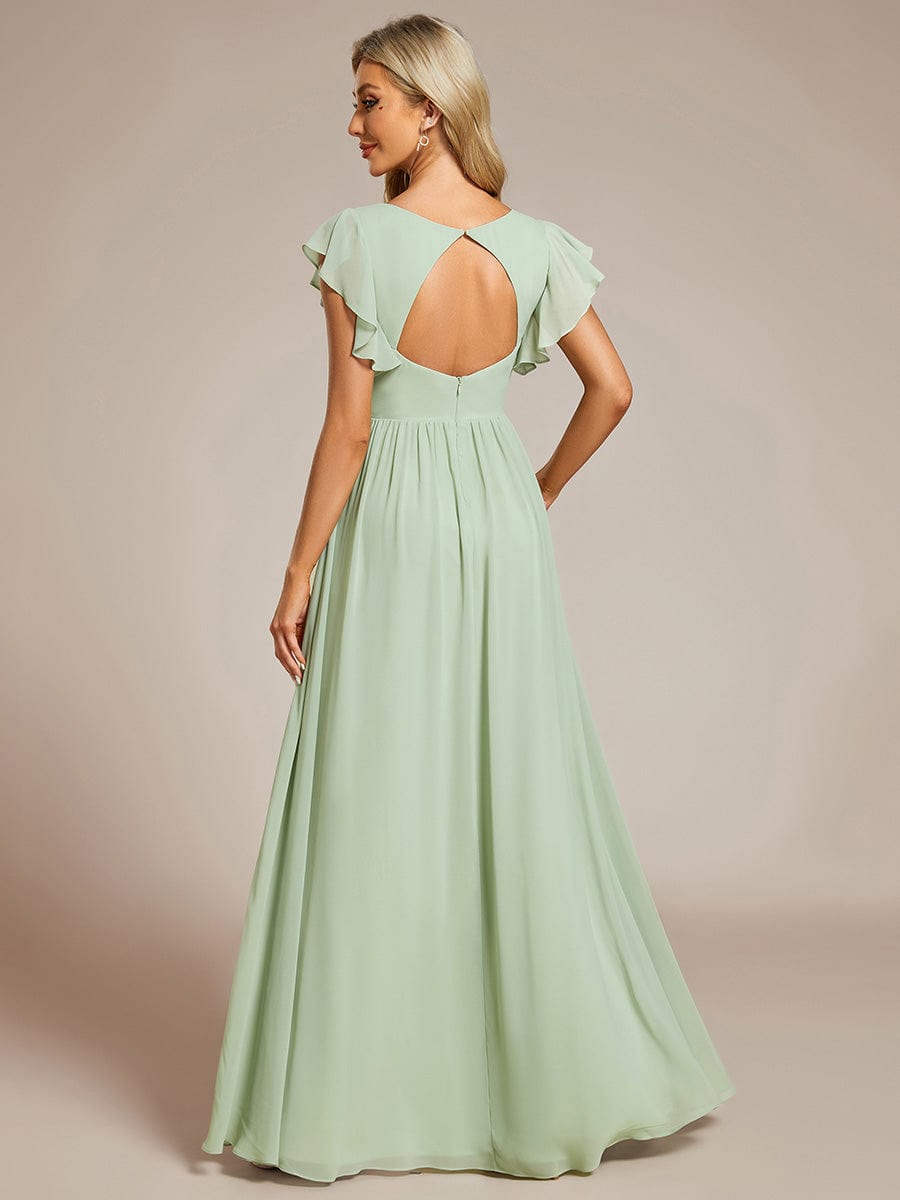 Back Cutout A-Line Pleated Ruffles Sleeve Chiffon Bridesmaid Dress #color_Mint Green