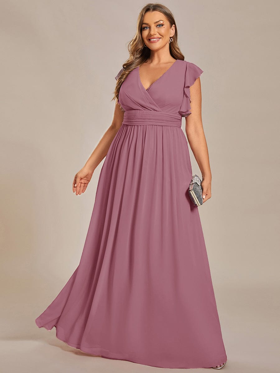 Back Cutout A-Line Pleated Ruffles Sleeve Chiffon Bridesmaid Dress #color_Purple Orchid