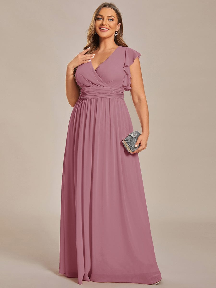 Back Cutout A-Line Pleated Ruffles Sleeve Chiffon Bridesmaid Dress #color_Purple Orchid