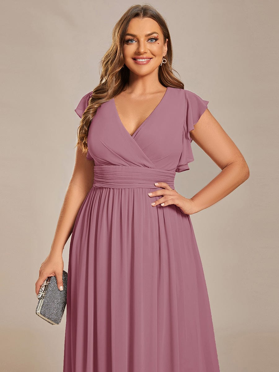 Back Cutout A-Line Pleated Ruffles Sleeve Chiffon Bridesmaid Dress #color_Purple Orchid