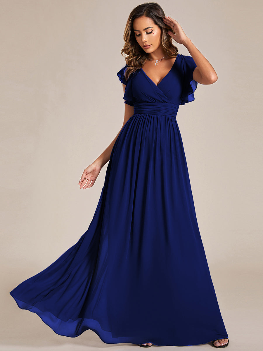 Ruffles Sleeve Back Cutout A-Line Maxi Chiffon Bridesmaid Dress #color_Royal Blue