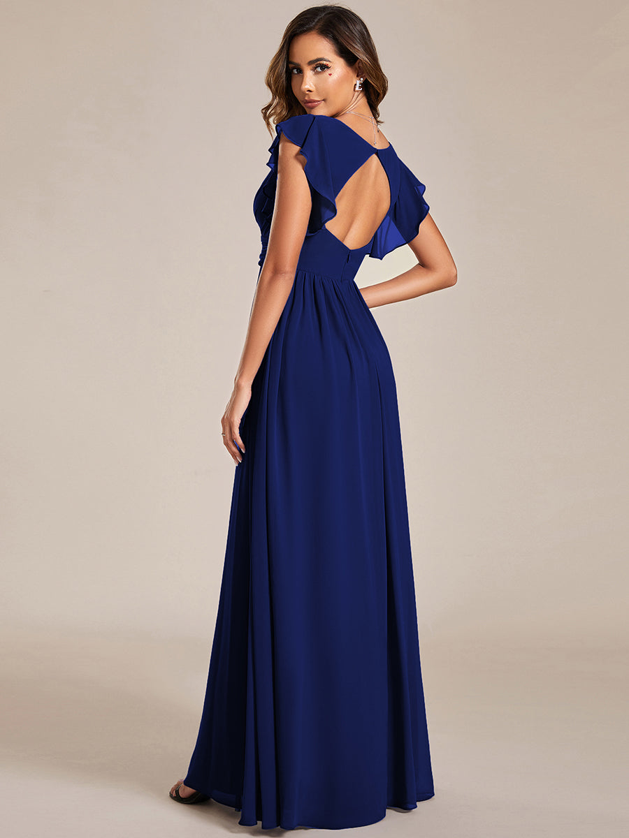 Ruffles Sleeve Back Cutout A-Line Maxi Chiffon Bridesmaid Dress #color_Royal Blue