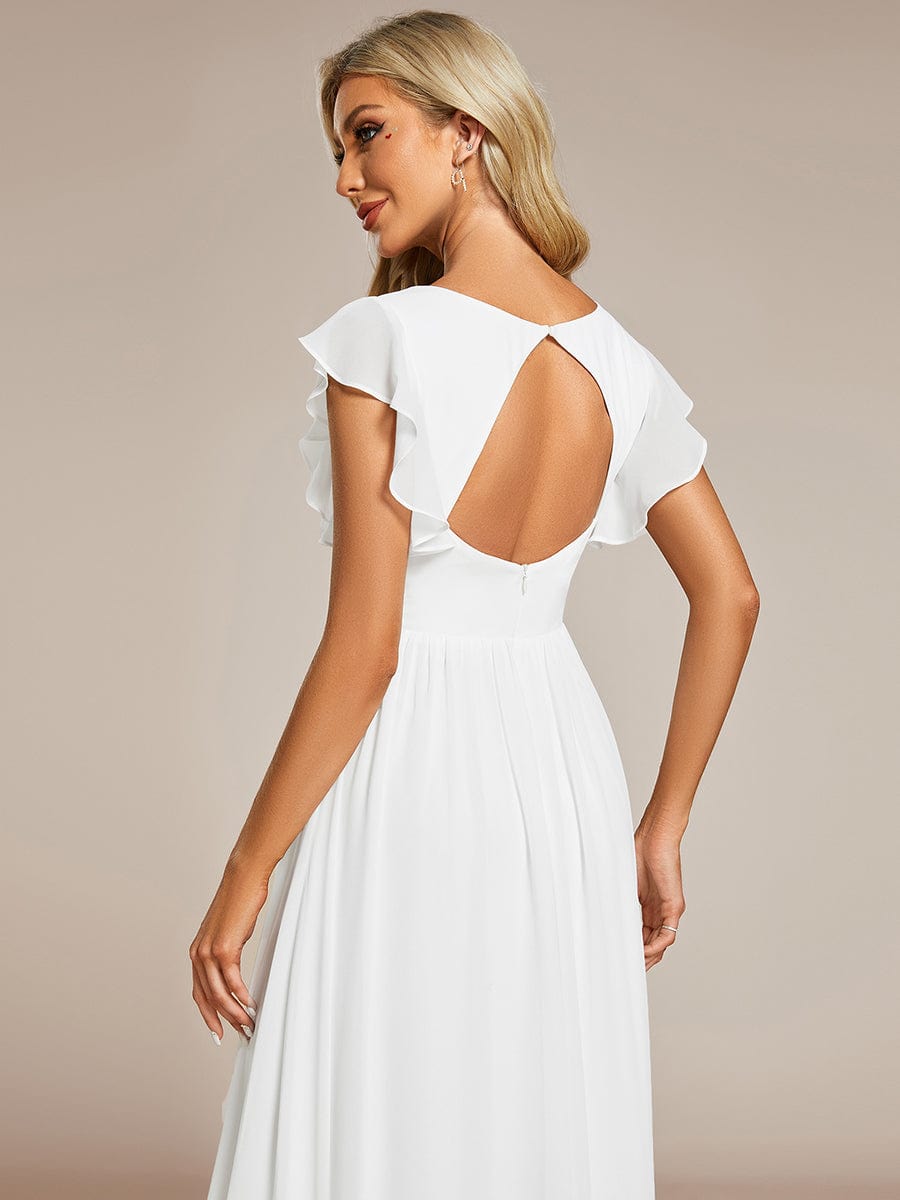 Back Cutout A-Line Pleated Ruffles Sleeve Chiffon Bridesmaid Dress #color_White