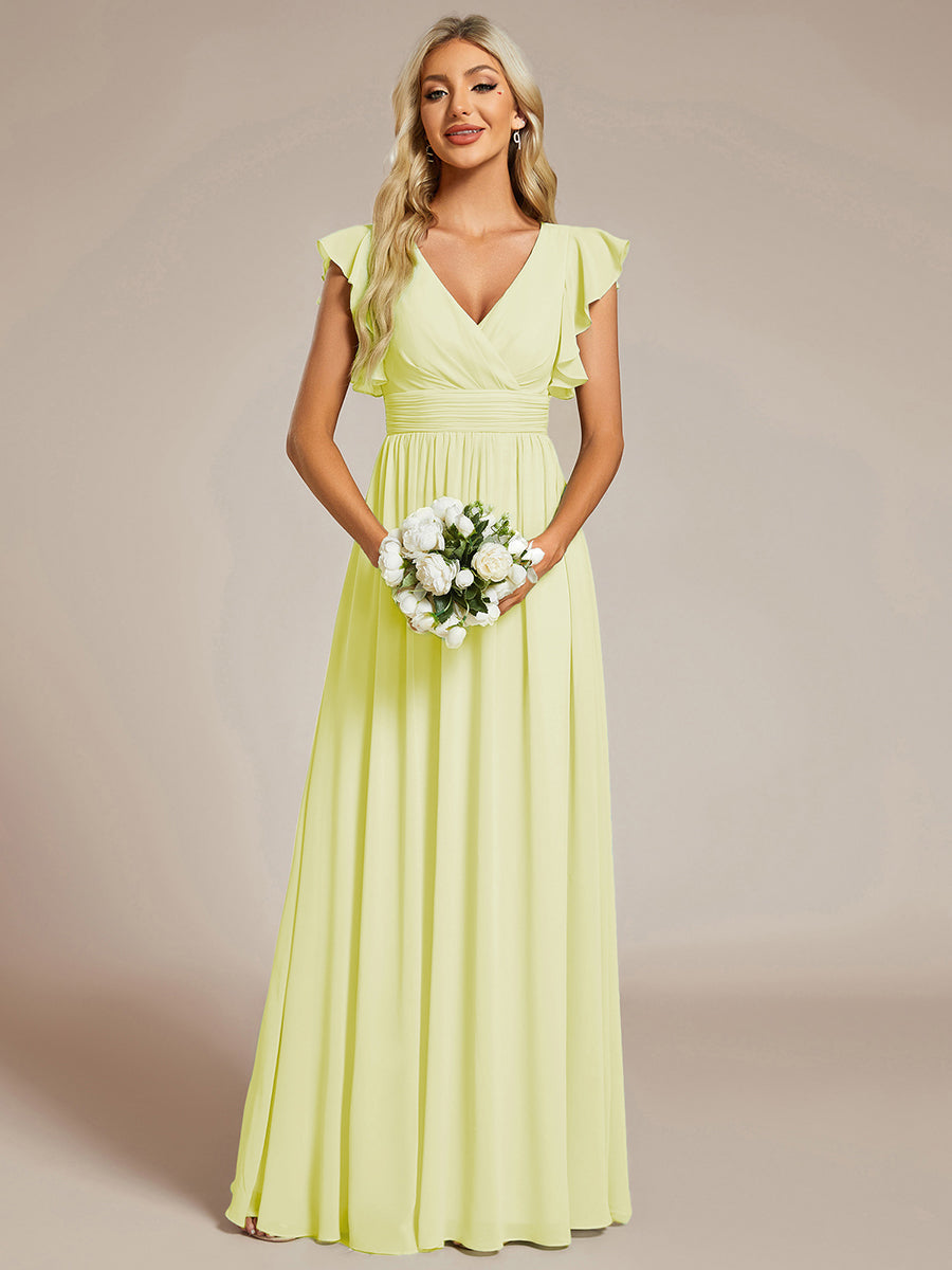 Ruffles Sleeve Back Cutout A-Line Maxi Chiffon Bridesmaid Dress #color_Yellow