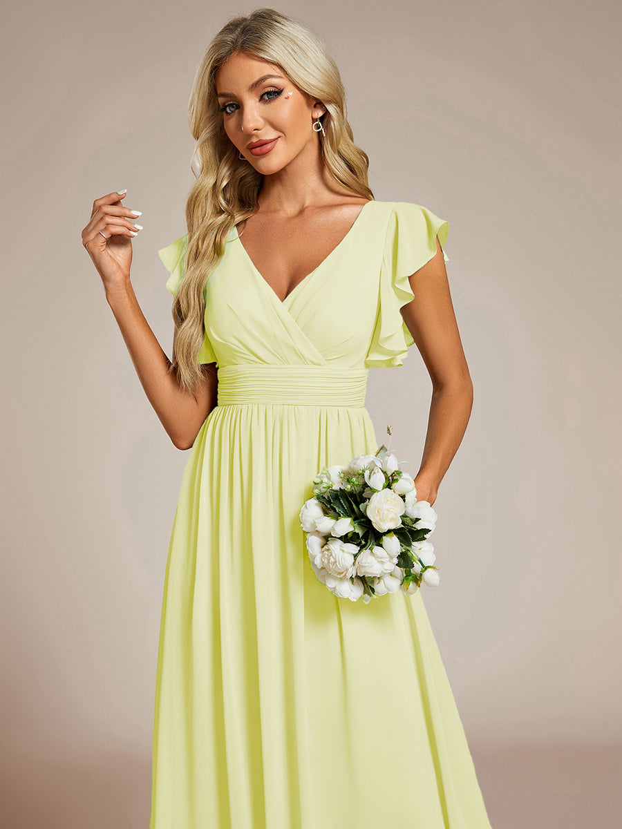 Ruffles Sleeve Back Cutout A-Line Maxi Chiffon Bridesmaid Dress #color_Yellow