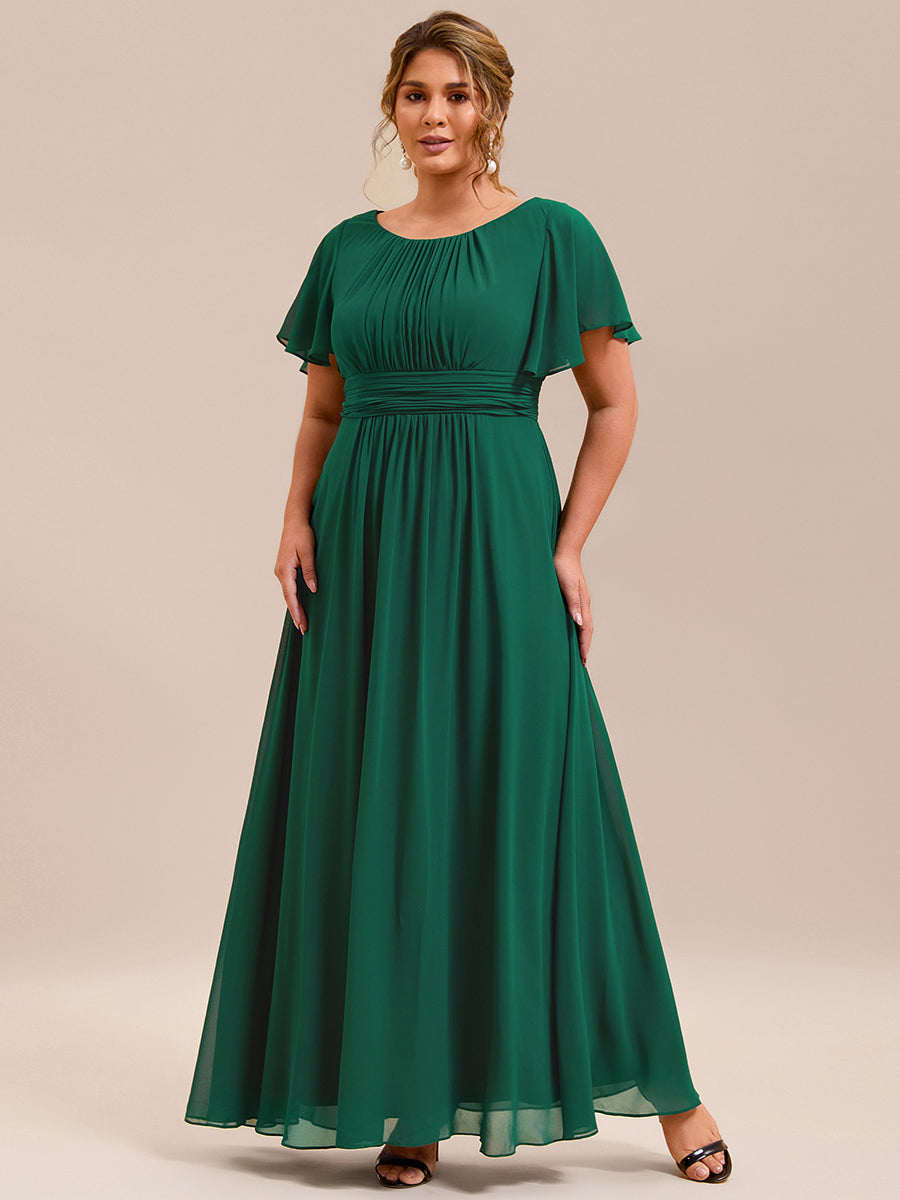 Plus Size Simple Chiffon Pleated A-Line Round Neckline Bridesmaid Dress #color_Dark Green