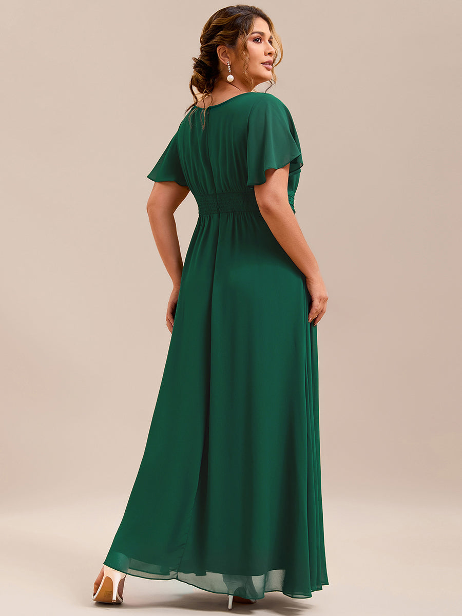 Plus Size Simple Chiffon Pleated A-Line Round Neckline Bridesmaid Dress #color_Dark Green