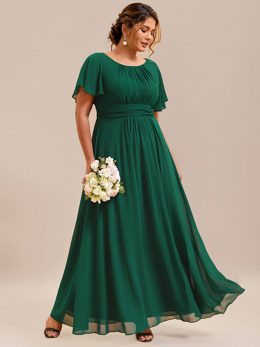 Plus Size Simple Chiffon Pleated A-Line Round Neckline Bridesmaid Dress #color_Dark Green