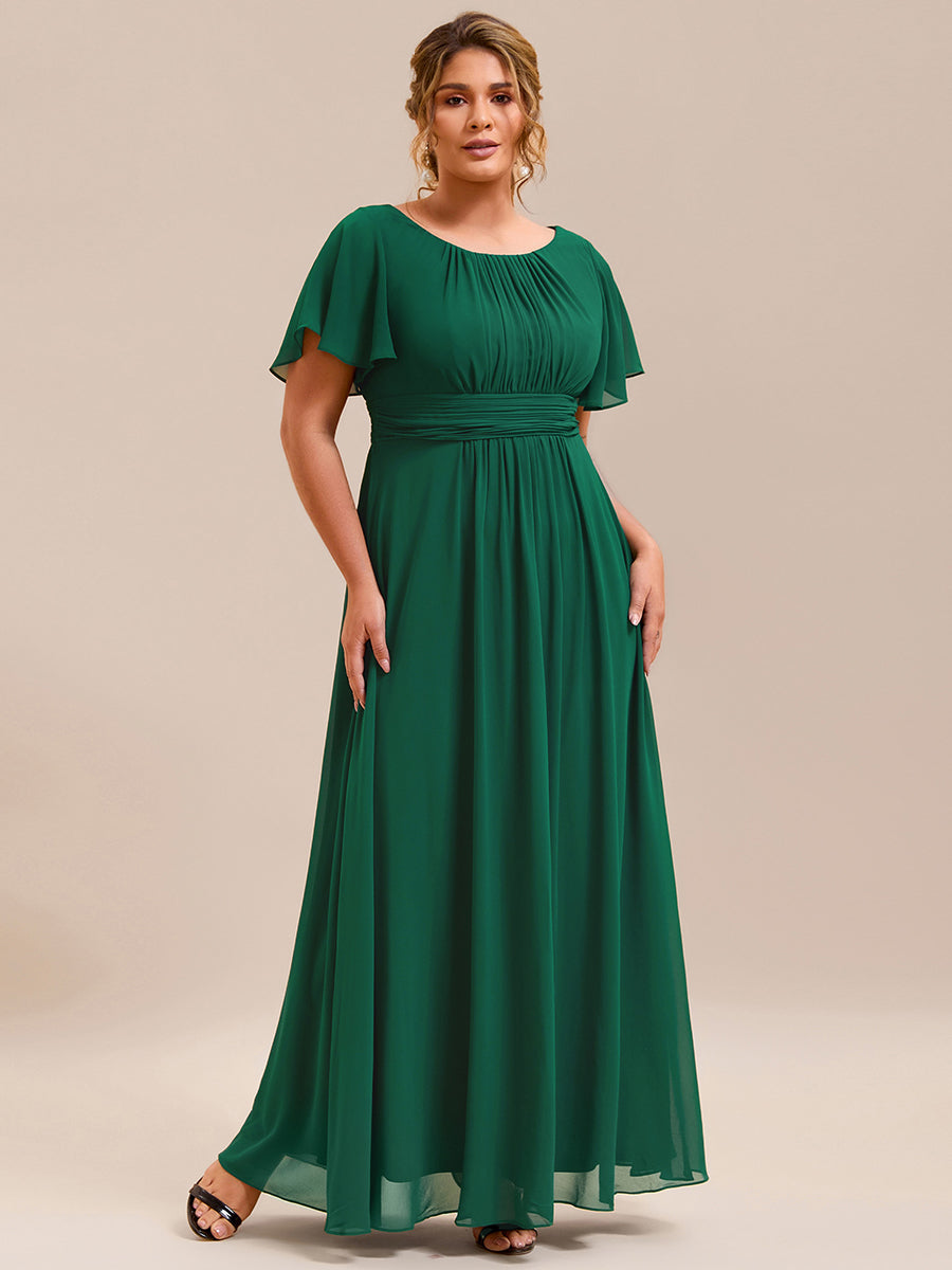 Plus Size Simple Chiffon Pleated A-Line Round Neckline Bridesmaid Dress #color_Dark Green