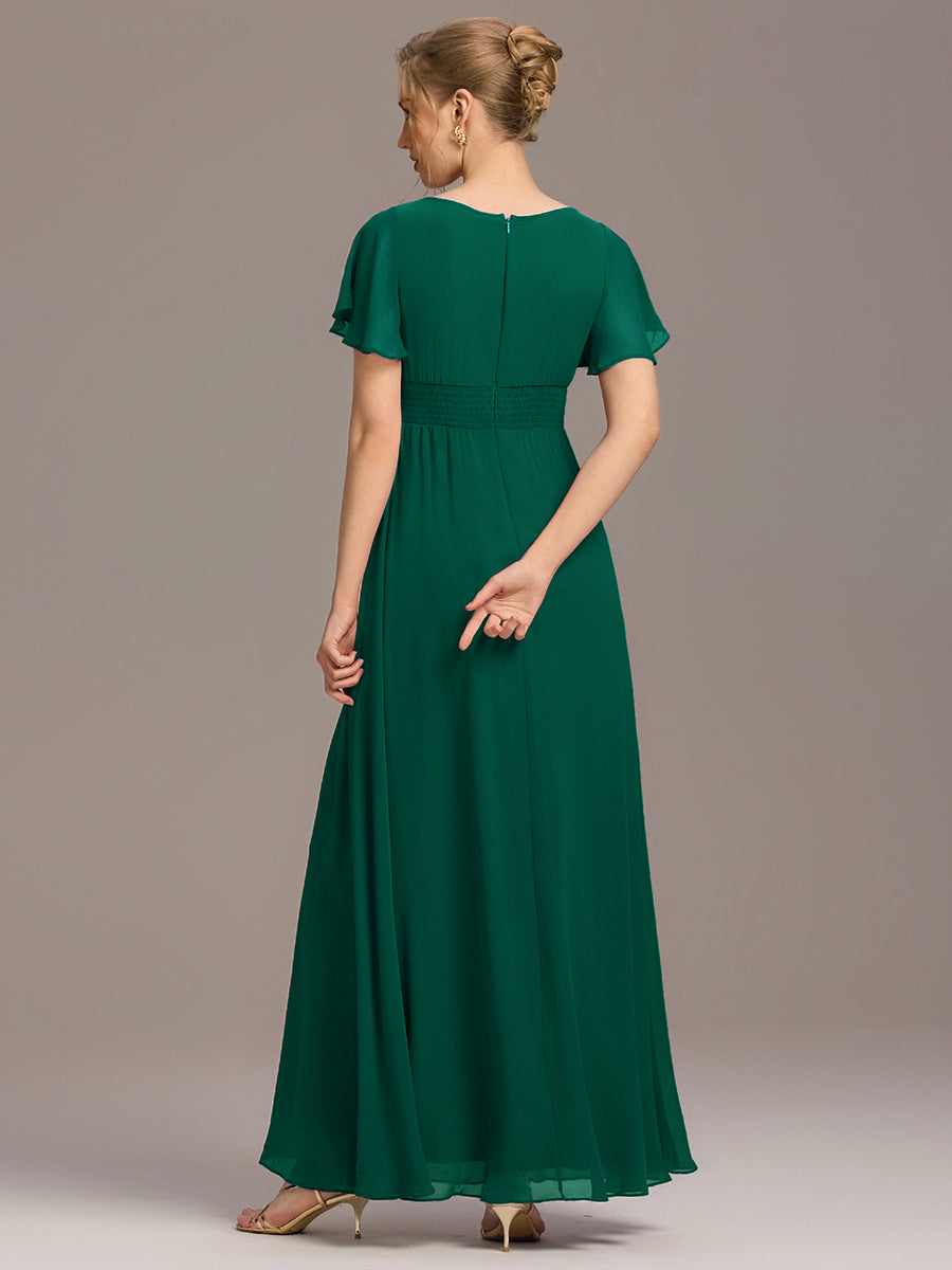 Simple Chiffon Pleated A-Line Round Neckline Bridesmaid Dress #color_Dark Green