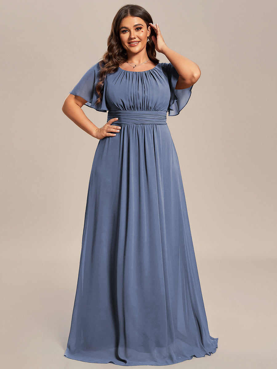 Plus Size Simple Chiffon Pleated A-Line Round Neckline Bridesmaid Dress #color_Dusty Blue