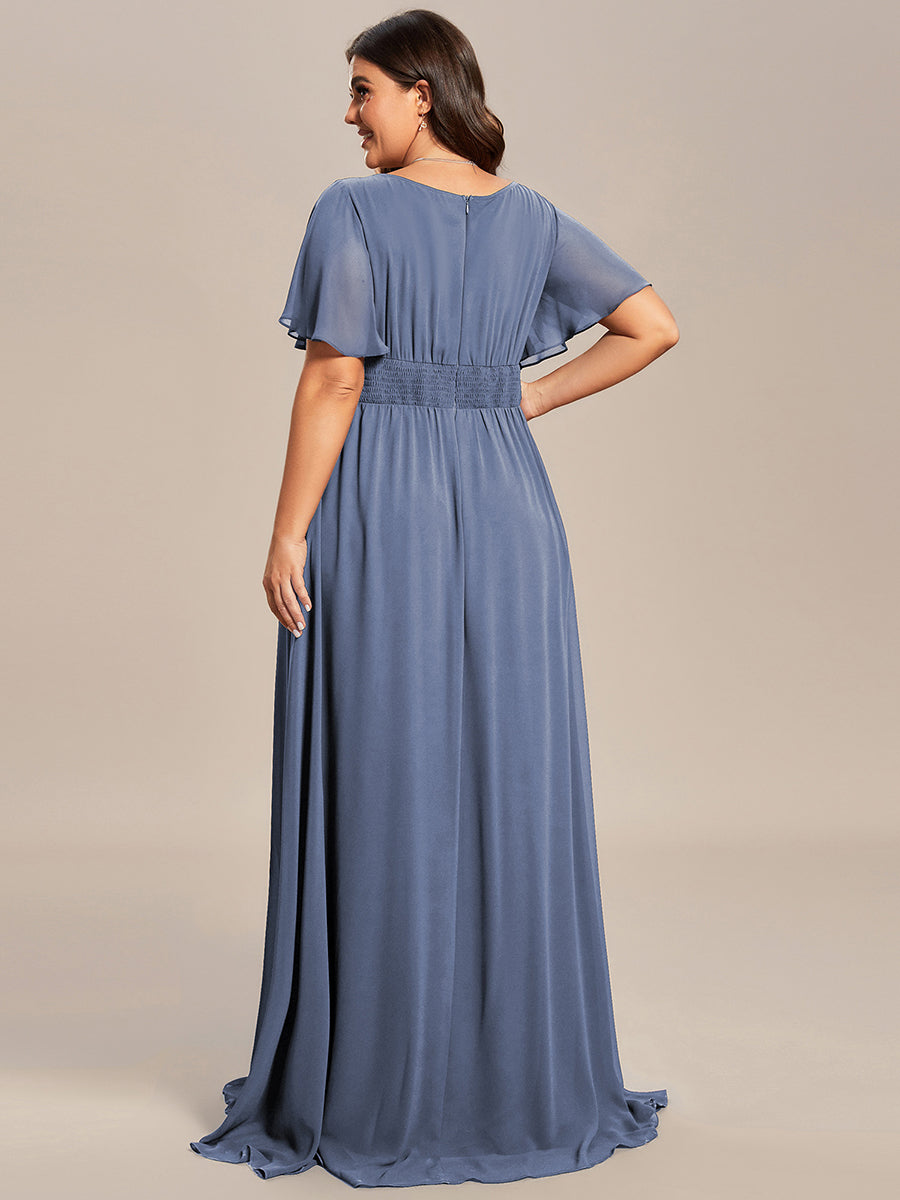 Plus Size Simple Chiffon Pleated A-Line Round Neckline Bridesmaid Dress #color_Dusty Blue