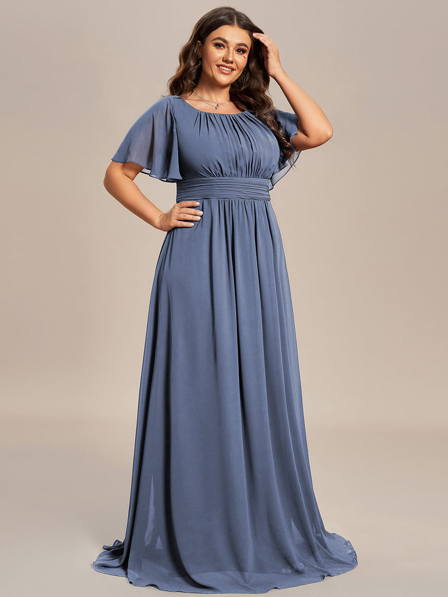 Plus Size Simple Chiffon Pleated A-Line Round Neckline Bridesmaid Dress #color_Dusty Blue