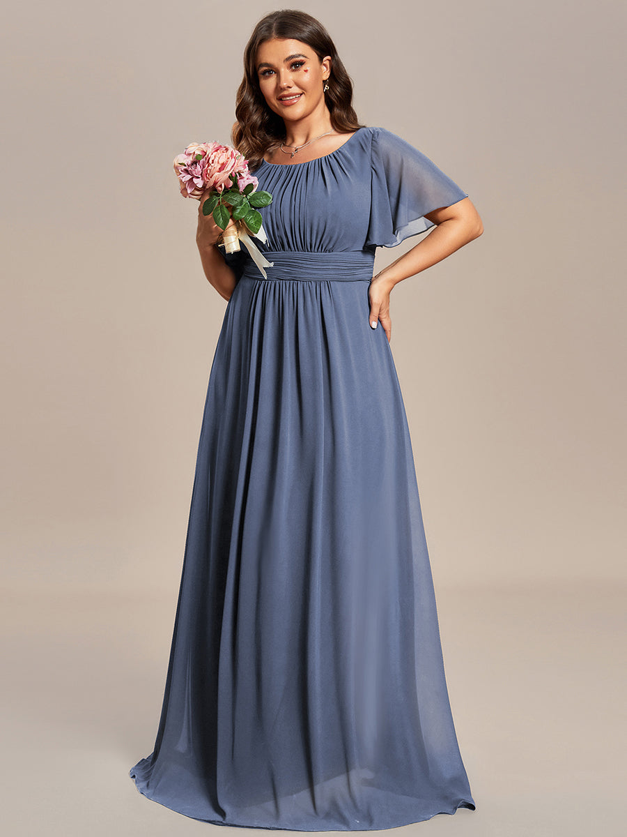 Plus Size Simple Chiffon Pleated A-Line Round Neckline Bridesmaid Dress #color_Dusty Blue