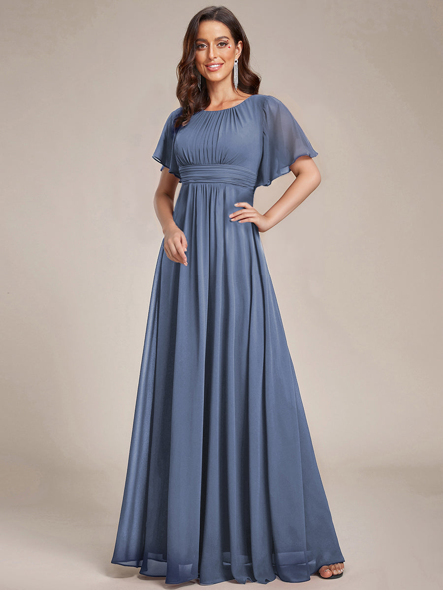 Simple Chiffon Pleated A-Line Round Neckline Bridesmaid Dress #color_Dusty Blue