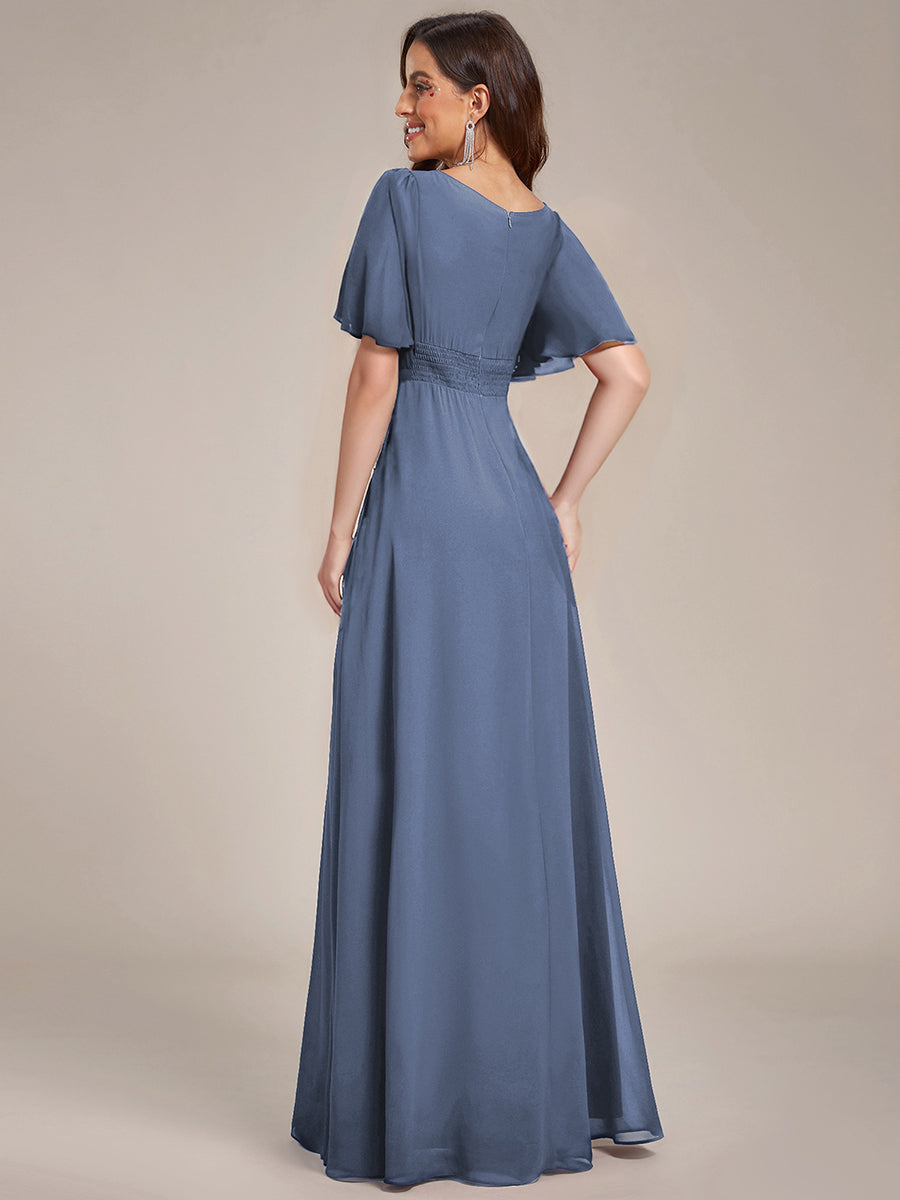 Simple Chiffon Pleated A-Line Round Neckline Bridesmaid Dress #color_Dusty Blue