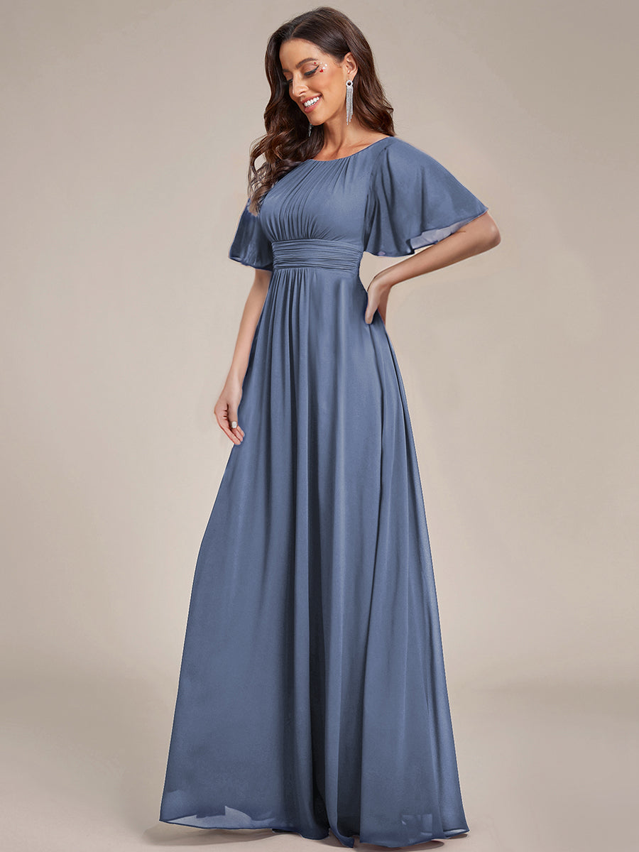 Simple Chiffon Pleated A-Line Round Neckline Bridesmaid Dress #color_Dusty Blue