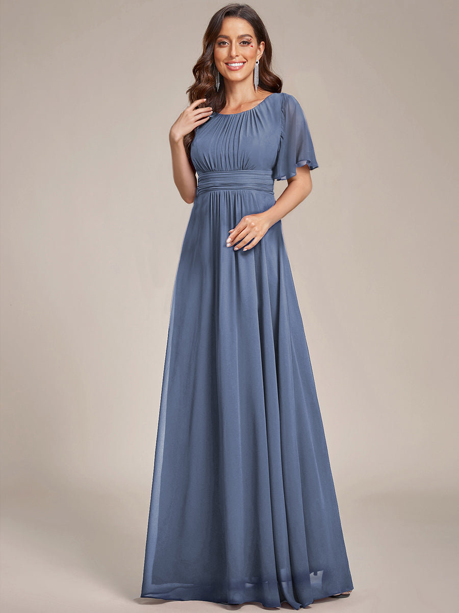 Simple Chiffon Pleated A-Line Round Neckline Bridesmaid Dress #color_Dusty Blue