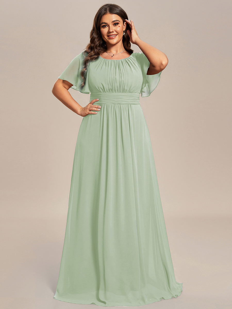 Plus Size Simple Chiffon Pleated A-Line Round Neckline Bridesmaid Dress #color_Mint Green