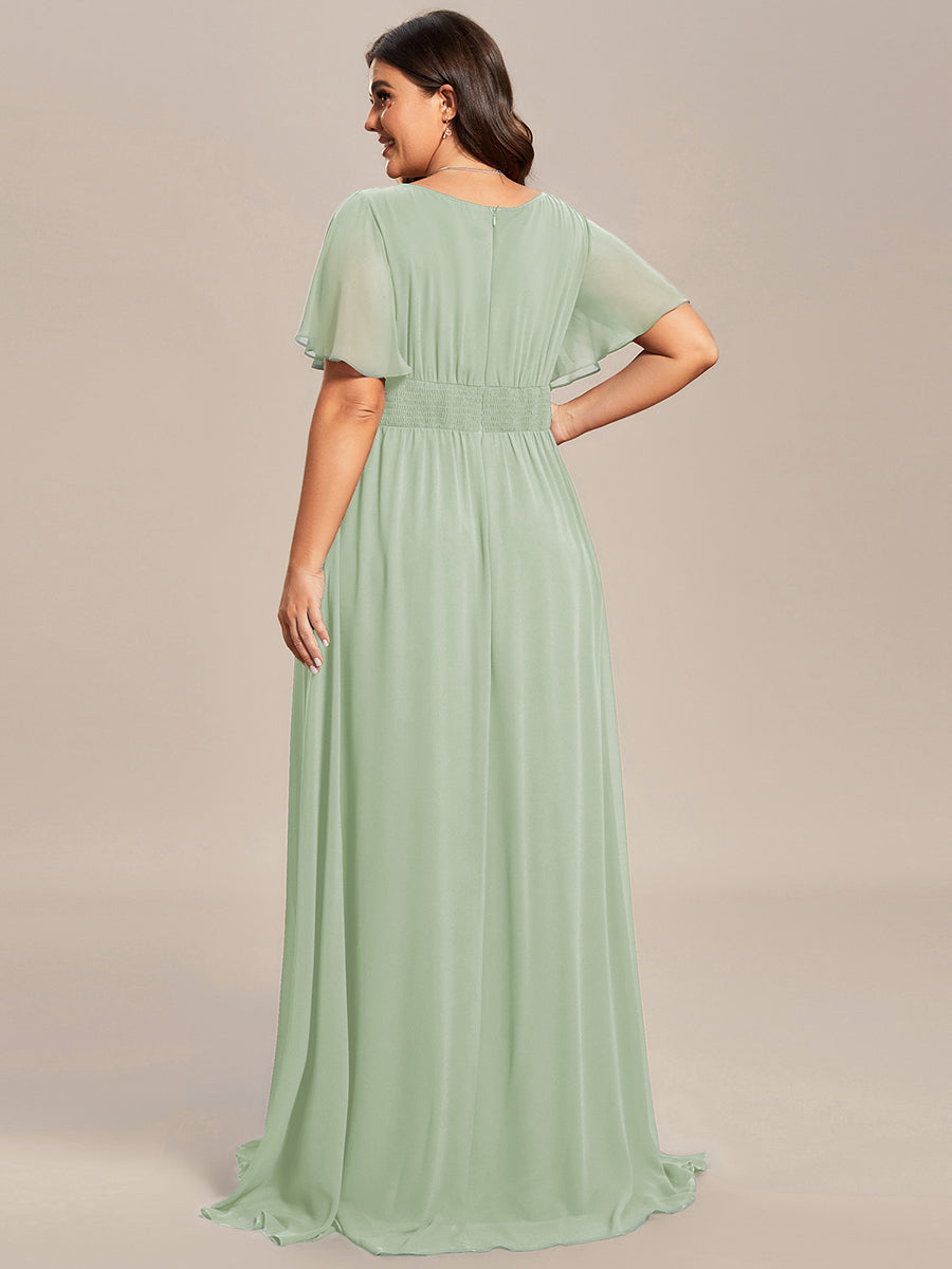 Plus Size Simple Chiffon Pleated A-Line Round Neckline Bridesmaid Dress #color_Mint Green