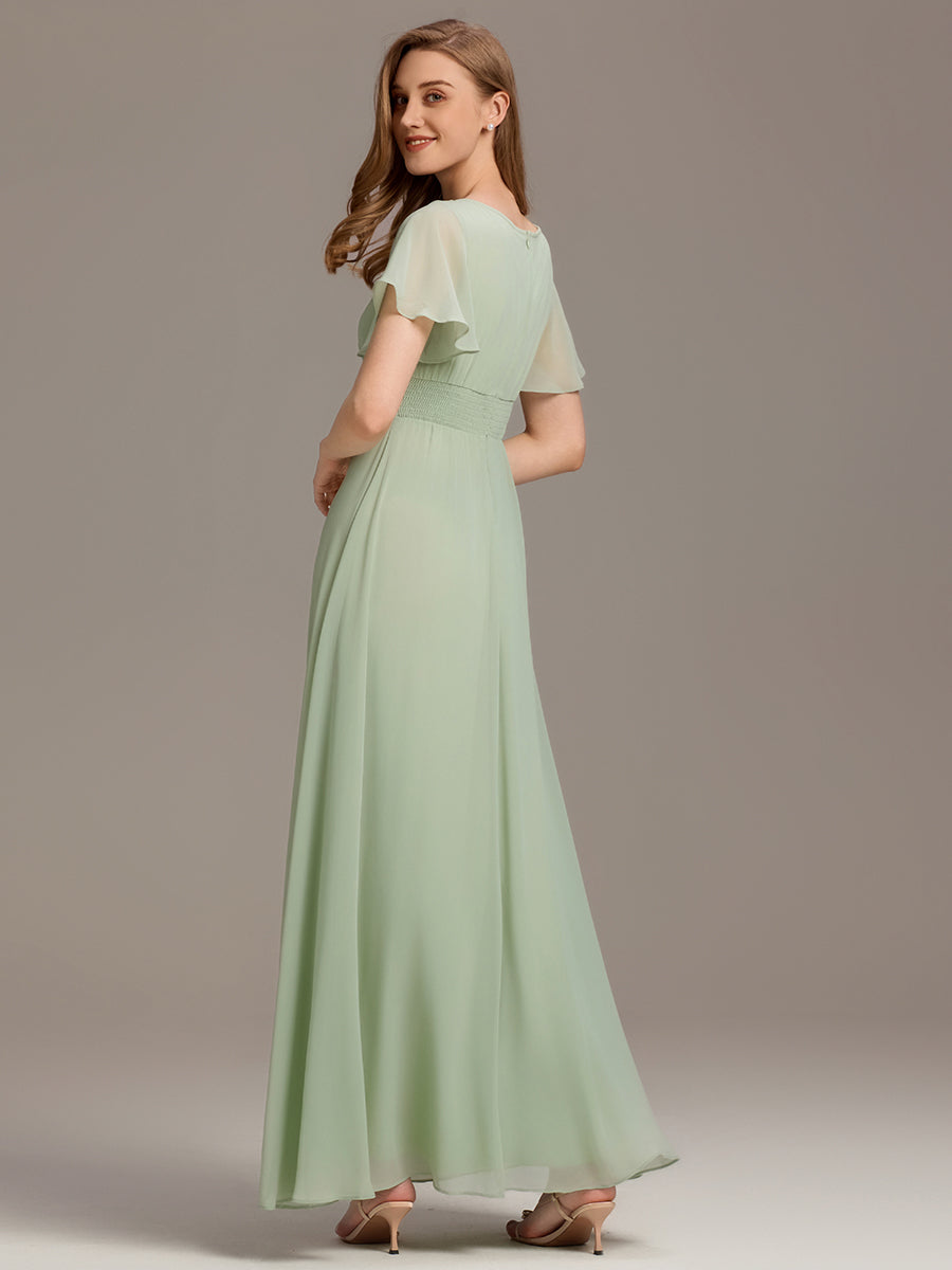 Simple Chiffon Pleated A-Line Round Neckline Bridesmaid Dress #color_Mint Green