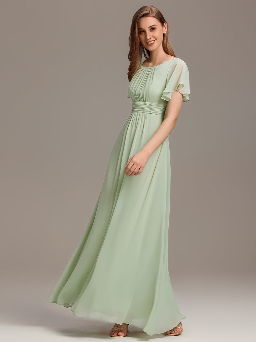 Simple Chiffon Pleated A-Line Round Neckline Bridesmaid Dress #color_Mint Green