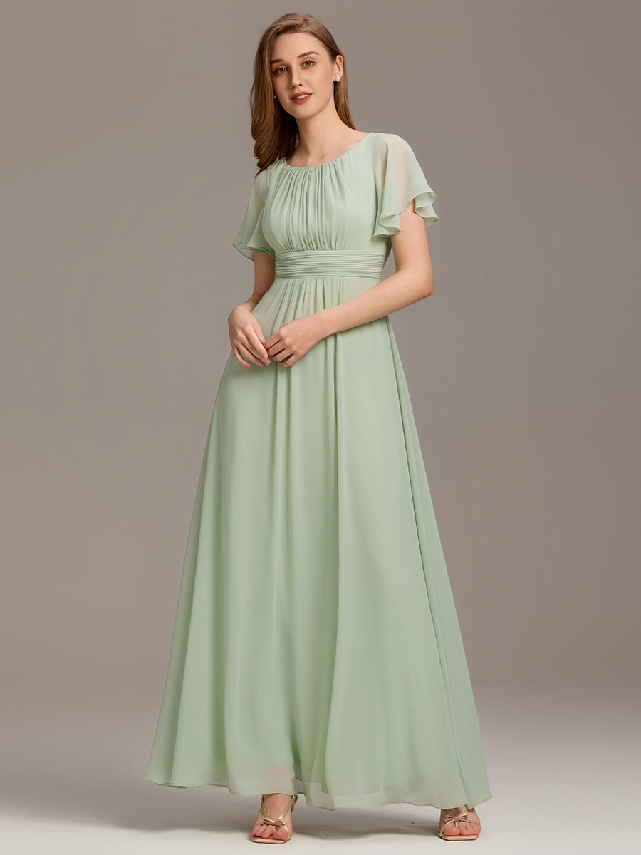 Simple Chiffon Pleated A-Line Round Neckline Bridesmaid Dress #color_Mint Green