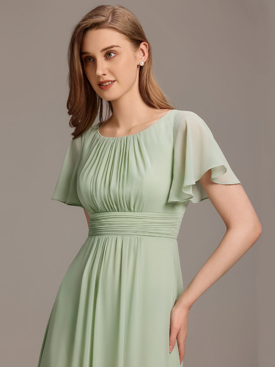 Simple Chiffon Pleated A-Line Round Neckline Bridesmaid Dress #color_Mint Green