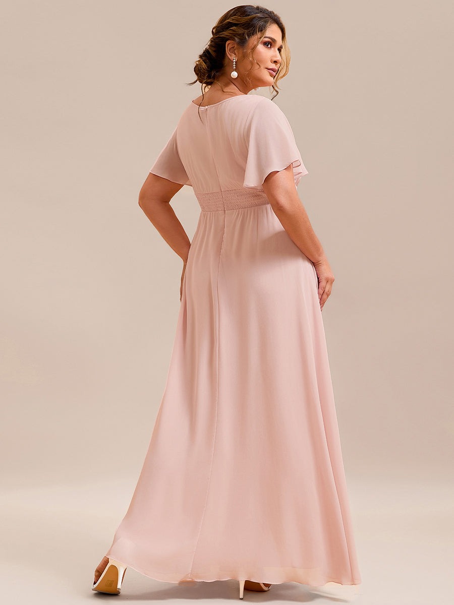 Plus Size Simple Chiffon Pleated A-Line Round Neckline Bridesmaid Dress #color_Pink