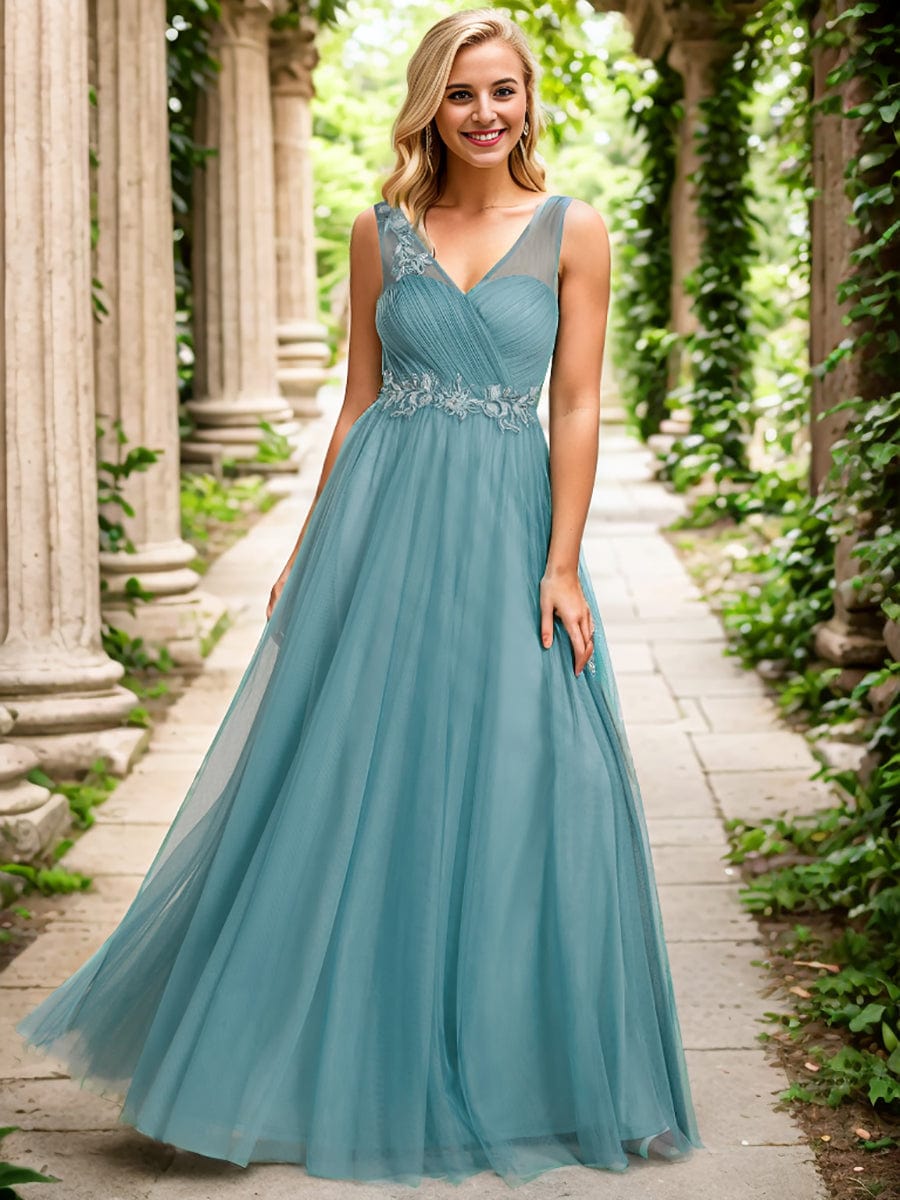 Romantic Flower Decoration A-Line See-Through Tulle Bridesmaid Dress ...