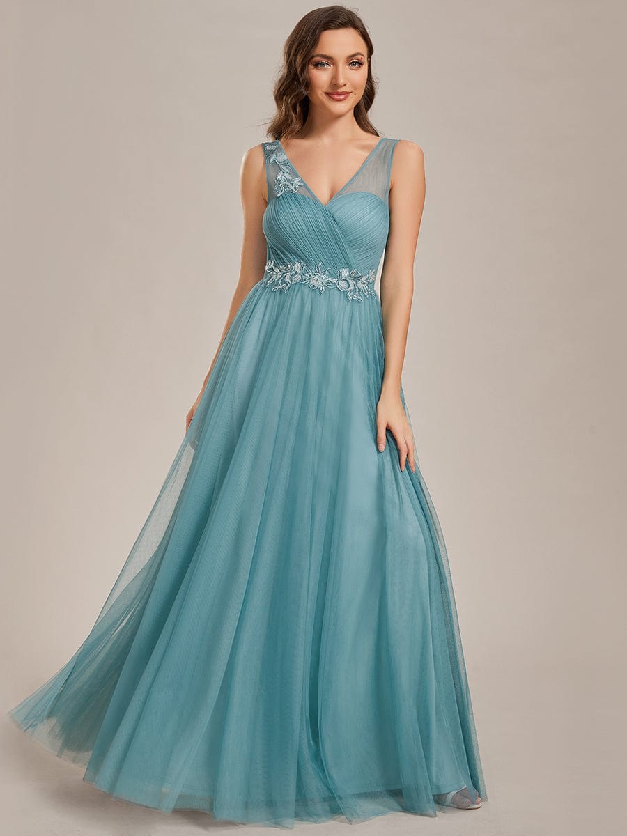 Romantic Flower Decoration A-Line See-Through Tulle Bridesmaid Dress ...