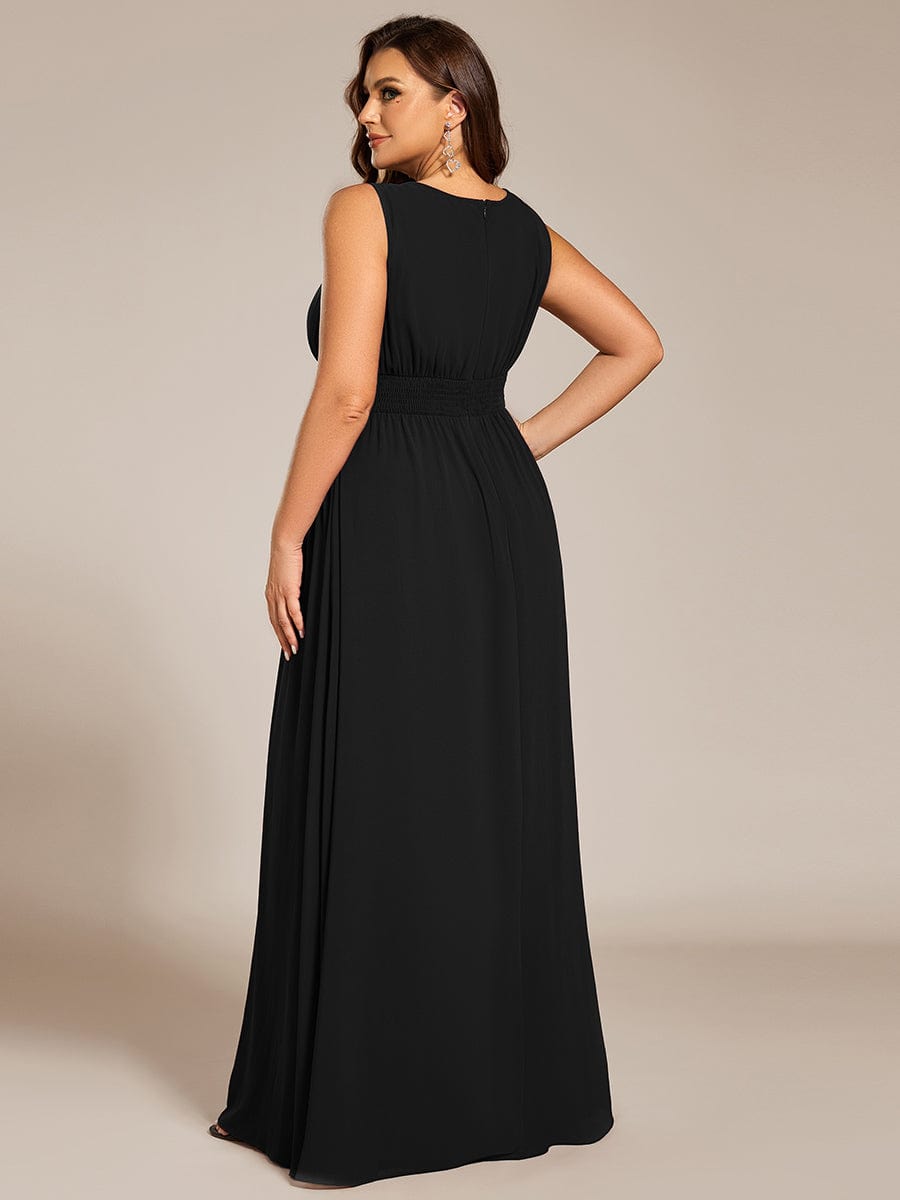 Plus Size Hollow Out Sleeveless Empire Waist Chiffon Bridesmaid Dress #color_Black