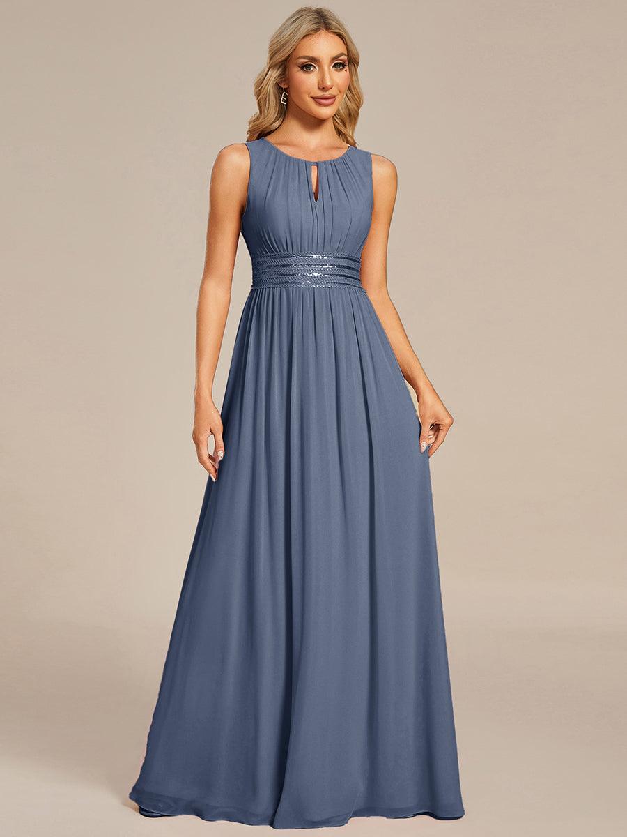 Simple Sleeveless A-line Chiffon Bridesmaid Dress with Hollow Out Detail #color_Dusty Blue