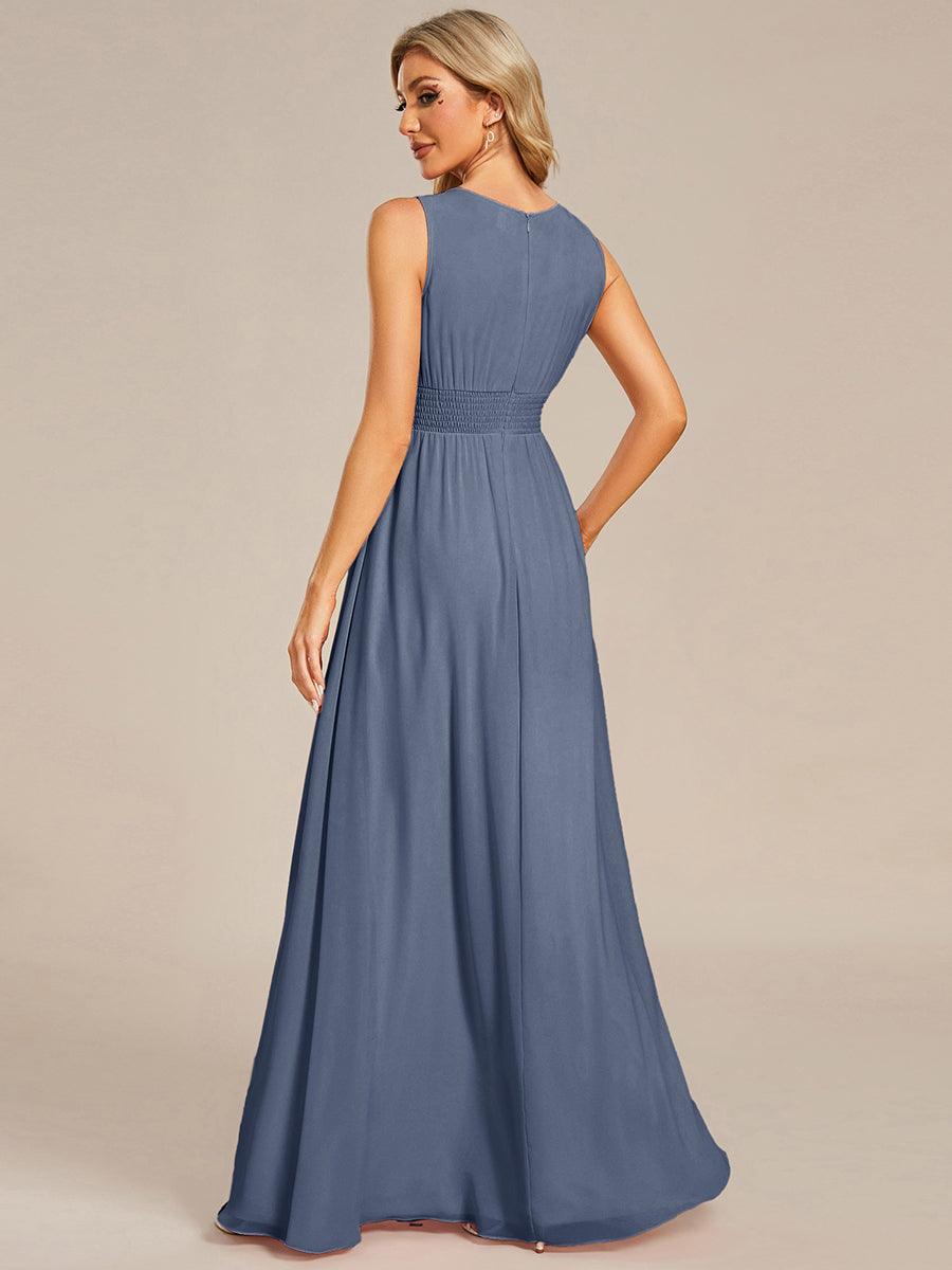 Simple Sleeveless A-line Chiffon Bridesmaid Dress with Hollow Out Detail #color_Dusty Blue