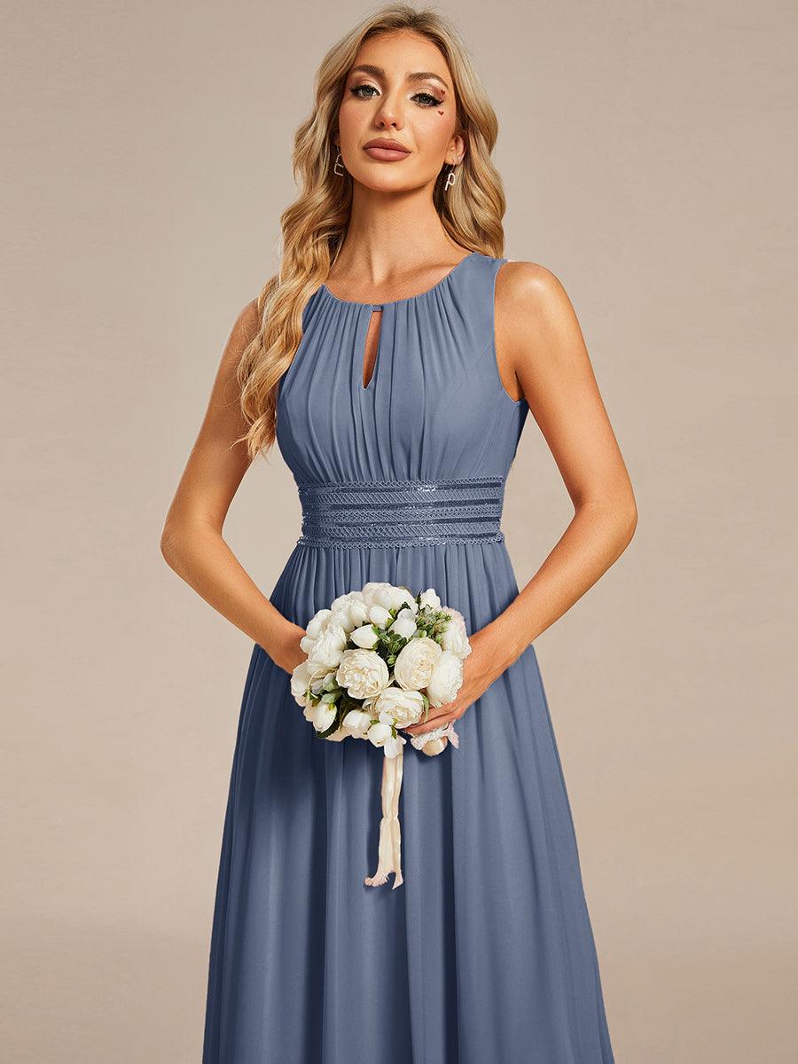 Simple Sleeveless A-line Chiffon Bridesmaid Dress with Hollow Out Detail #color_Dusty Blue