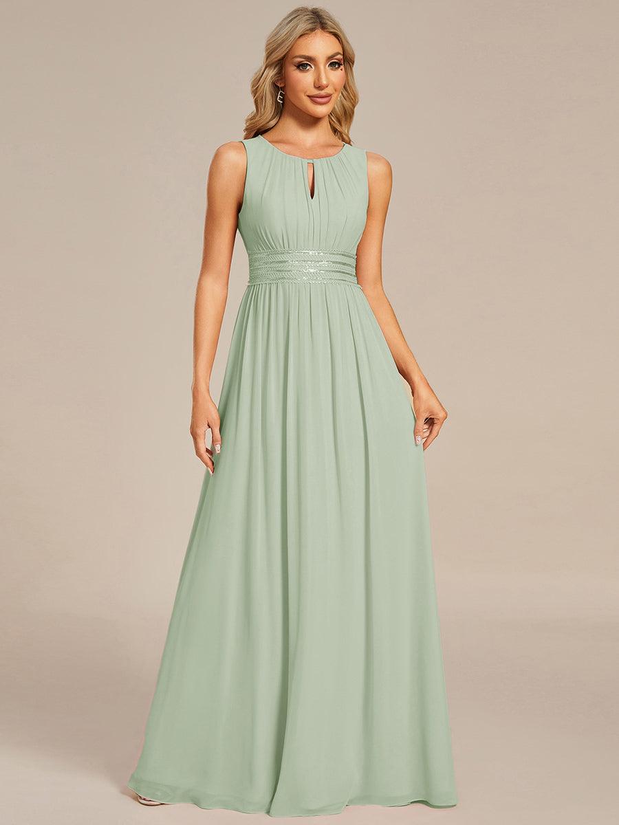 Simple Sleeveless A-line Chiffon Bridesmaid Dress with Hollow Out Detail #color_Mint Green