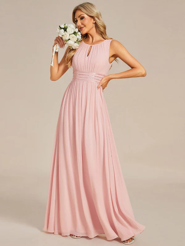 ever KALIA|Simple Sleeveless A-line Chiffon Bridesmaid Dress with Hollow Out Detail