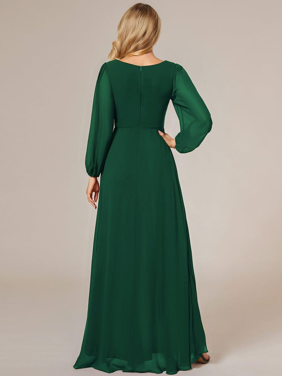 A-Line Pleated See-Through Long Lantern Midi Chiffon Bridesmaid Dress #color_Dark Green