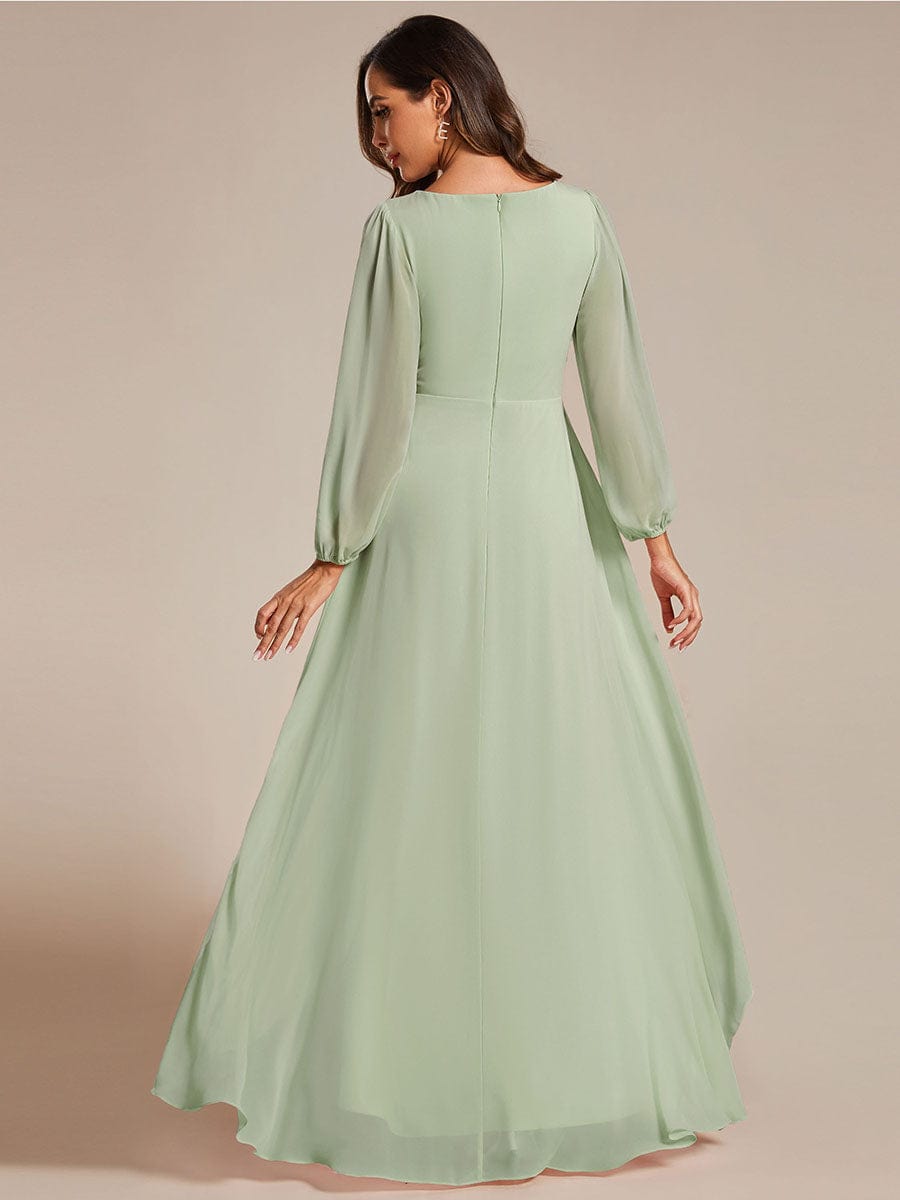 A-Line Pleated See-Through Long Lantern Midi Chiffon Bridesmaid Dress #color_Mint Green