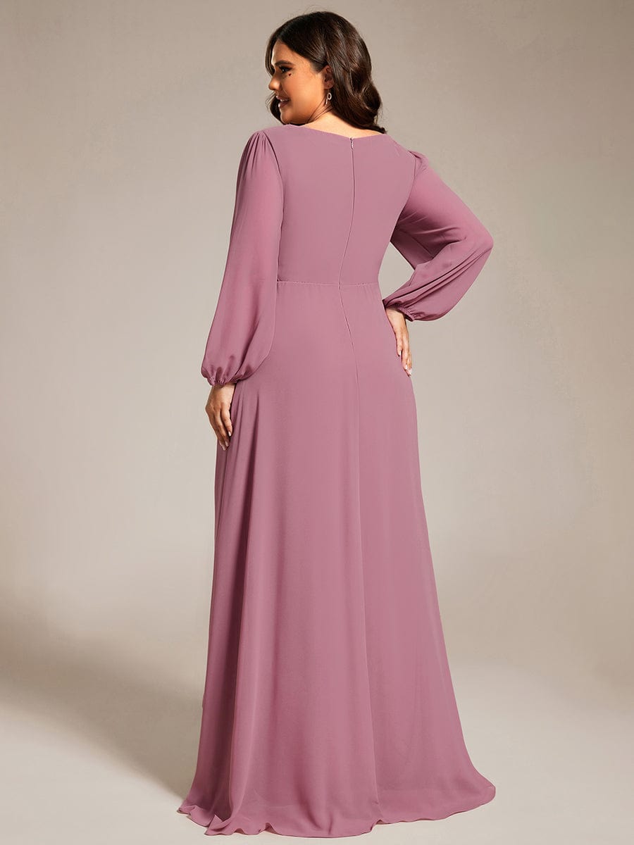 A-Line Pleated See-Through Long Lantern Midi Chiffon Bridesmaid Dress #color_Purple Orchid