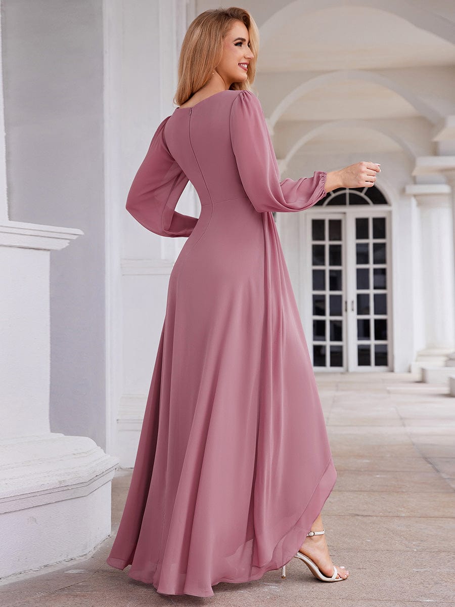 A-Line Pleated See-Through Long Lantern Midi Chiffon Bridesmaid Dress #color_Purple Orchid