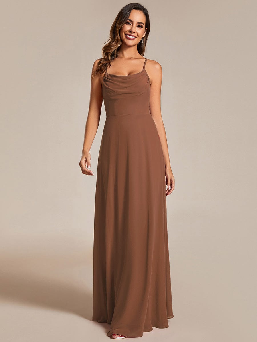 Custom Size Adjustable Spaghetti Strap Chiffon A-Line Bridesmaid Dresses #color_Brown