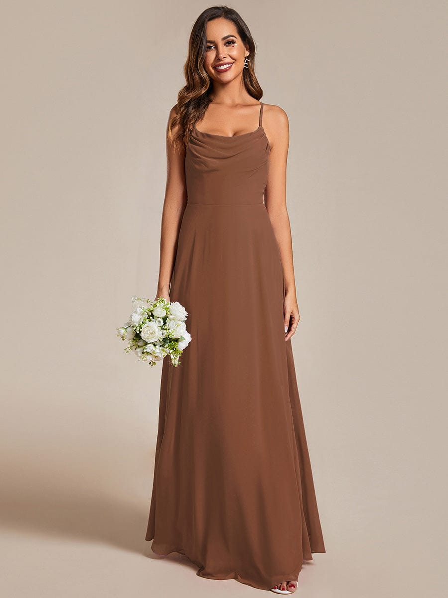 Custom Size Adjustable Spaghetti Strap Chiffon A-Line Bridesmaid Dresses #color_Brown